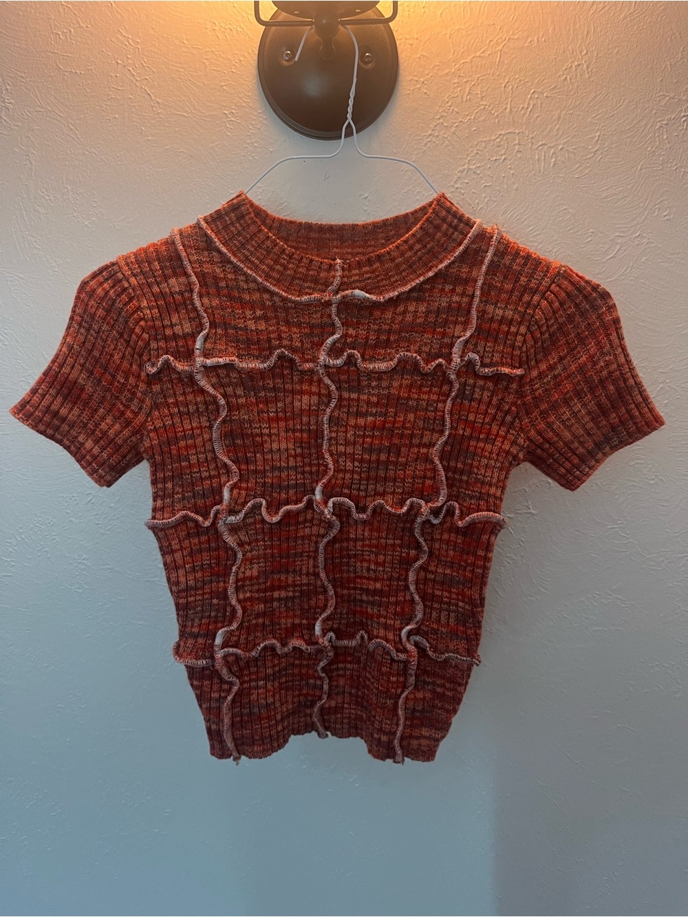 Gilded Intent Rust Textured Ruffle-Seam Crop Top - Picture 4 of 6